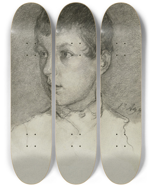 Triptych art skateboard deck of Louis Eysen Portrait Of A Boy by Louis Eysen (1843-1899)