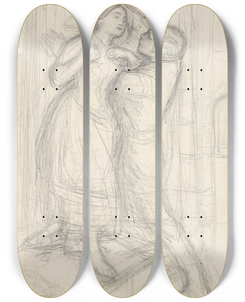 Triptych art skateboard deck of Sir John Everett Millais The Escape Of A Heretic Sketch Of The Girl And Her Lover_3 by Sir John Everett Millais (1829-1896)