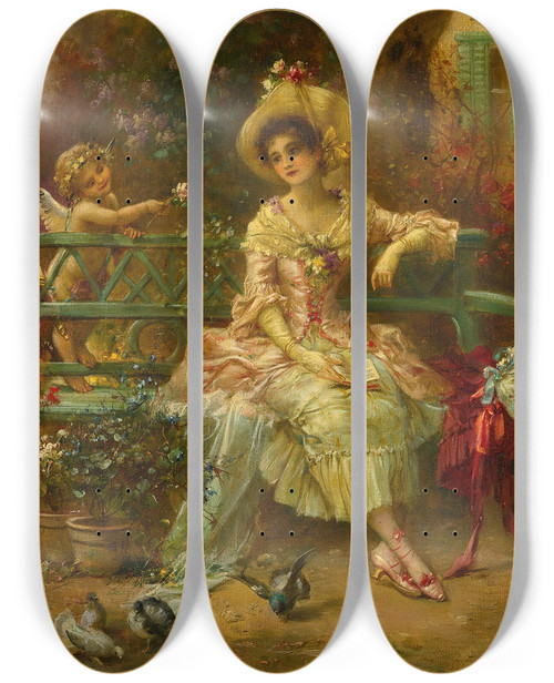 Triptych art skateboard deck of Hans Zatzka Thinking Of Him by Hans Zatzka (1859-1945)