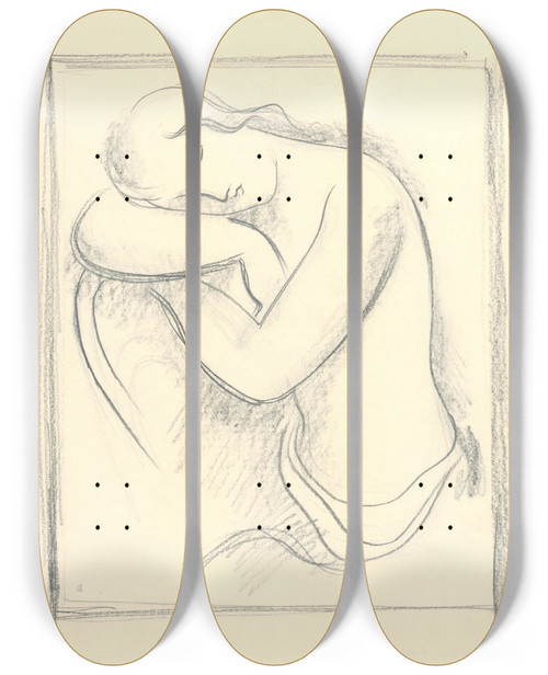 Triptych art skateboard deck of Mikul Galanda Zamyslen by Mikulas Galanda (1895-1938)