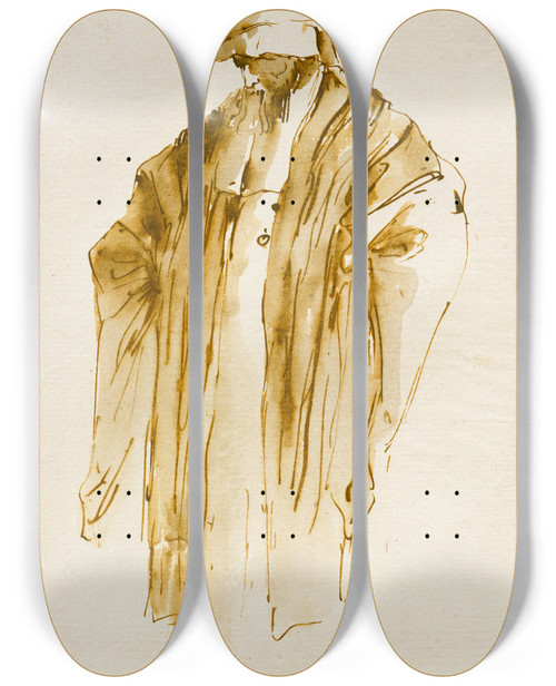 Triptych art skateboard deck of Giovanni Battista Tiepolo Bearded Man Looking Down To The Left by Giovanni Battista Tiepolo (1696-1770)