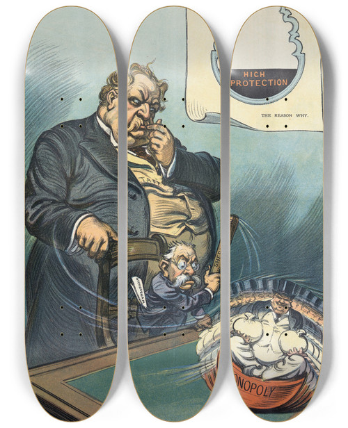 Triptych art skateboard deck of Udo Keppler Plague Take It Why Doesnt It Stay Down When I Hit It by Udo Keppler (1872-1956)