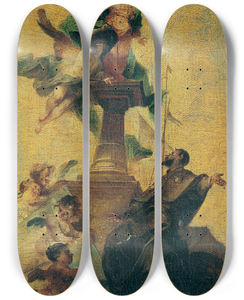 Triptych art skateboard deck of Franz Sigrist The Elder Der Heilige Jacobus Major Und Der Glaube by Franz Sigrist the elder (1727-1803)