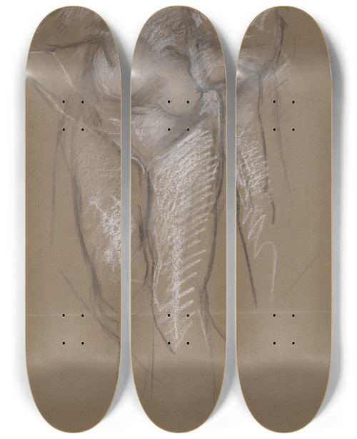 Triptych art skateboard deck of Edwin Austin Abbey Figure Study For The Spirit Of Light Mural by Edwin Austin Abbey (1852-1911)