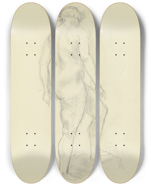 Triptych art skateboard deck of Wilhelm Rietschel Stehender Weiblicher Akt Nach Rechts Den Oberkrper Vom Betrachter Abgewandt Den Linken Fu Auf Einer Erhebung Abstellend by Wilhelm Rietschel (1911-1941)