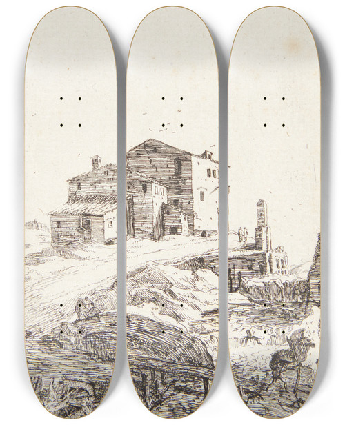 Triptych art skateboard deck of Bartholomeus Breenbergh Herberg Nr Prima Porta by Bartholomeus Breenbergh (1598-1657)