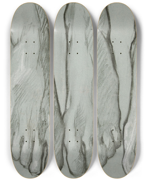 Triptych art skateboard deck of Edwin Austin Abbey Sketch Of Three Feet Recto Sketch Of One Foot Verso by Edwin Austin Abbey (1852-1911)