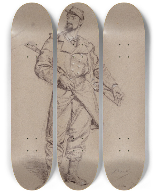 Triptych art skateboard deck of Alexandre Bida Portrait De G Clairin Artiste Peintre Pendant Le Sige De Paris by Alexandre Bida (1823-1895)