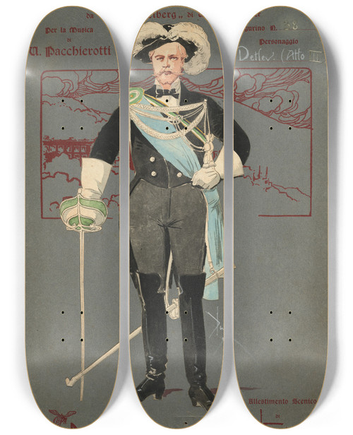 Triptych art skateboard deck of Pipein Gamba Detlev Atto Iii by Pipein Gamba (1868-1954)
