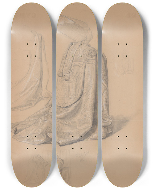Triptych art skateboard deck of Jzef Simmler Study Of The Figure Of Pius Ix For The Painting The Immaculate Conception Of The Blessed Virgin Mary by Jozef Simmler (1823-1868)