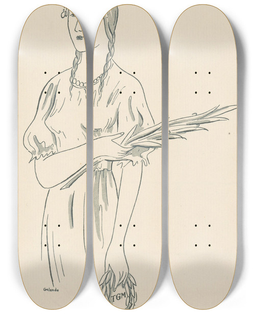 Triptych art skateboard deck of Mikul Galanda Tgm by Mikulas Galanda (1895-1938)