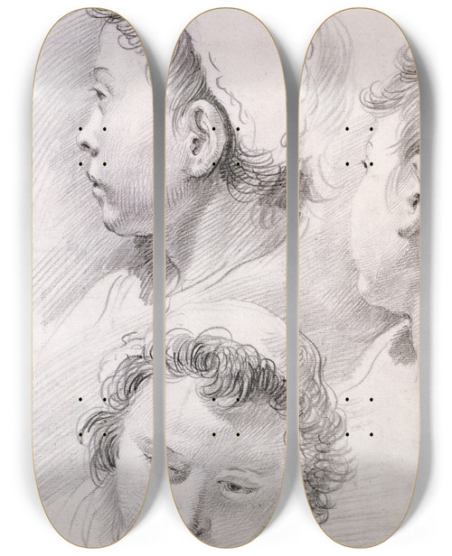 Triptych art skateboard deck of Francesco Salvator Fontebasso Three Studies Of The Head Of A Youth by Francesco Salvator Fontebasso (1707-1769)