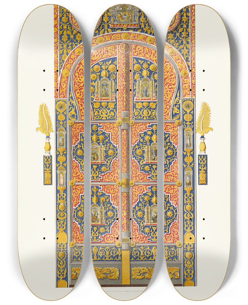 Triptych art skateboard deck of Fedor Grigoryevich Solntsev Tsarskiia Dveri Tserkvi Savvy Osviashchennago by Fedor Grigoryevich Solntsev (1801-1892)