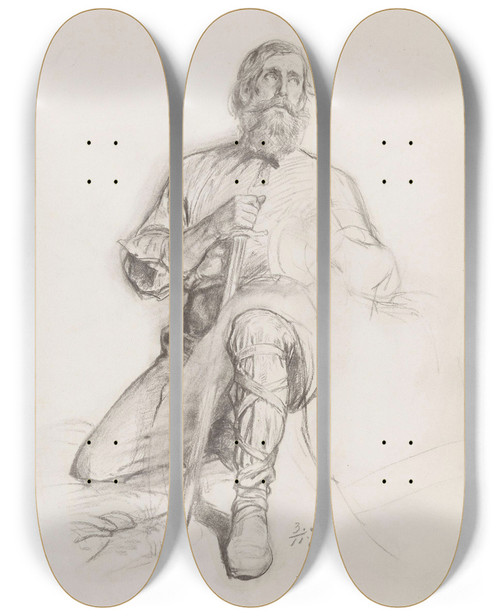 Triptych art skateboard deck of Adolph Tidemand Knelende Mann Med Sabel by Adolph Tidemand (1814-1876)