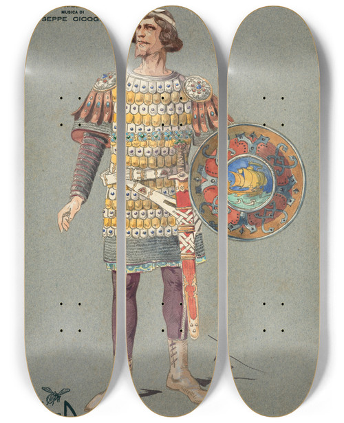 Triptych art skateboard deck of Pipein Gamba Velador Atto Iio by Pipein Gamba (1868-1954)