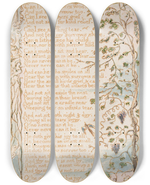 Triptych art skateboard deck of William Blake Pl 14 On Anothers Sorrow by William Blake (1757-1827)