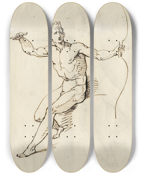 Triptych art skateboard deck of David Humbert De Superville Naakte Boogschutter Zittend by David Humbert De Superville (1770-1849)