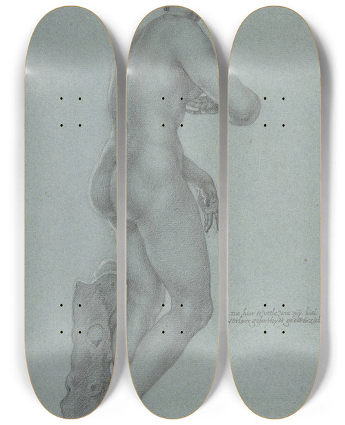 Triptych art skateboard deck of Peter Van Lint Venus De Medici View From The Back by Peter Van Lint (1609-1690)