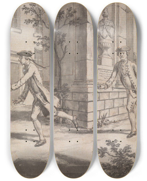 Triptych art skateboard deck of Samuel Wale The Pursuit Probably A Design For The Tyburn Chronicle by Samuel Wale (1721-1786)