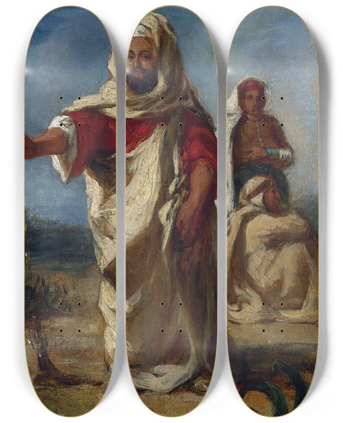 Triptych art skateboard deck of Eugne Delacroix Moroccan Chieftain by Eugene Delacroix (1798-1863)