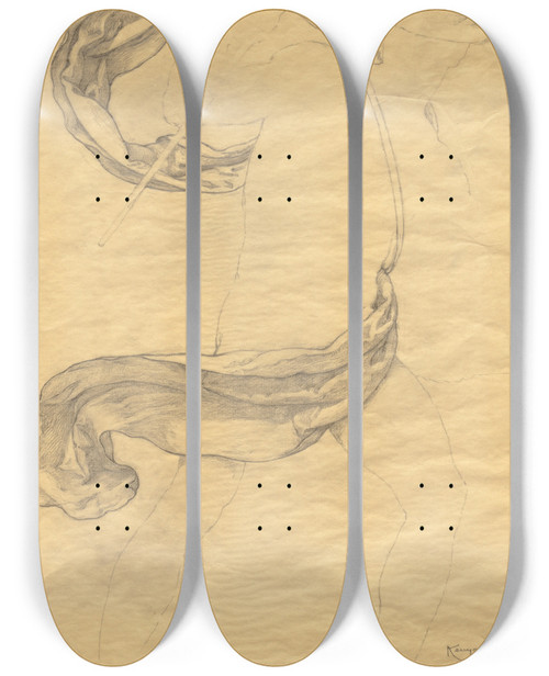 Triptych art skateboard deck of Kenyon Cox Sketch 7 by Kenyon Cox (1856-1919)