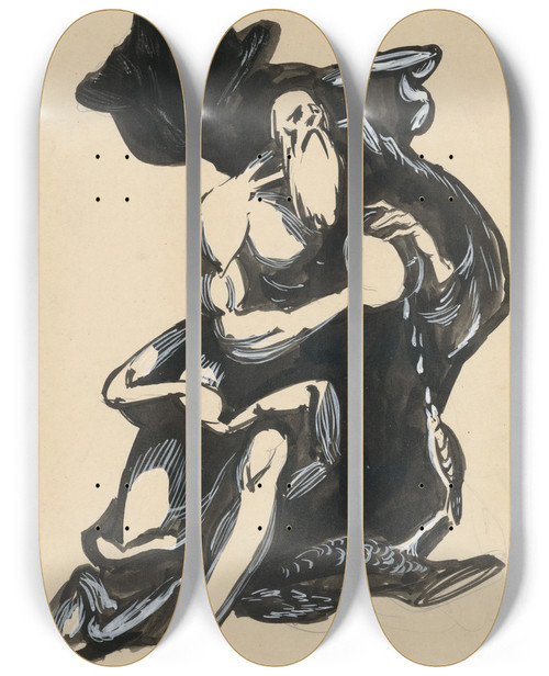 Triptych art skateboard deck of Jn Novk Saint With A Fish by Jan Novak (1921-1944)