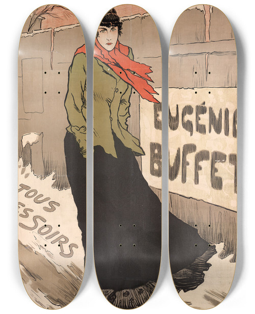 Triptych art skateboard deck of Lucien Marie Franois Mtivet Eugnie Buffet Ambassadeurs by Lucien Marie Francois Metivet (1863-1932)