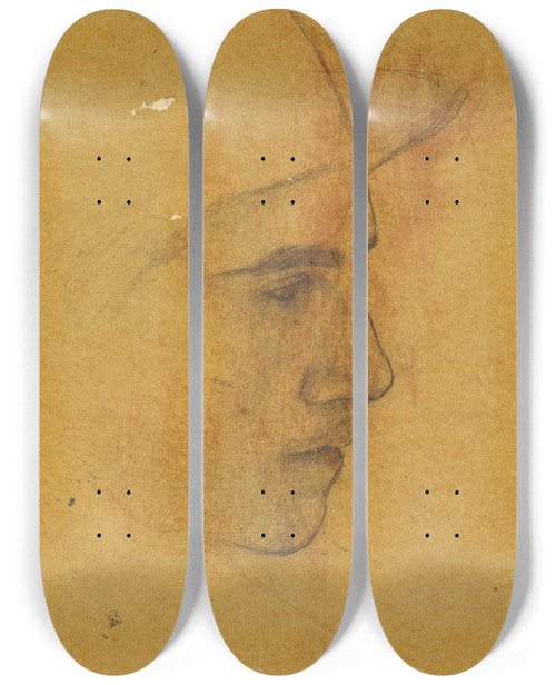Triptych art skateboard deck of Pascaladolphejean Dagnanbouveret Profil Masculin by Pascal-Adolphe-Jean Dagnan-Bouveret (1852-1929)