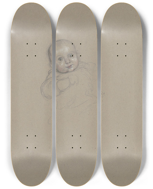 Triptych art skateboard deck of Wilhelm Steinhausen Study Of A Child by Wilhelm Steinhausen (1846-1924)