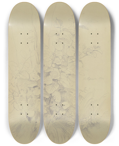 Triptych art skateboard deck of Jakob Becker Turf_1 by Jakob Becker (1810-1872)