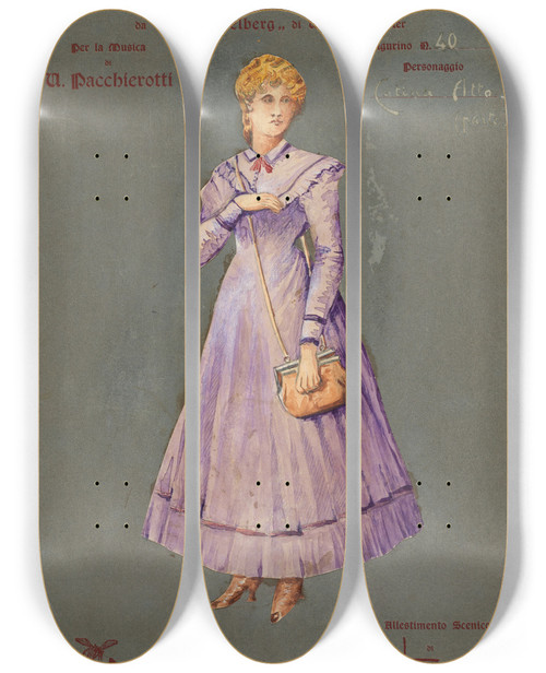 Triptych art skateboard deck of Pipein Gamba Catina Atto Ii Parte I by Pipein Gamba (1868-1954)