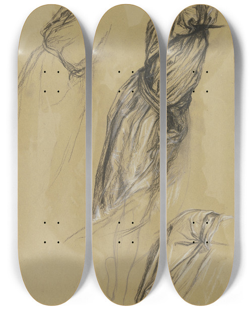 Triptych art skateboard deck of Victor Mller Drei Gewandstudien Einer Nach Rechts Gewandten Frauenfigur by Victor Muller (1829-1871)