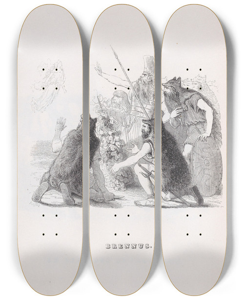 Triptych art skateboard deck of J J Grandville Brennus by J J Grandville (1803-1847)