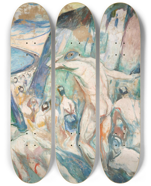 Triptych art skateboard deck of Edvard Munch The Storm Right Part by Edvard Munch (1863-1944)