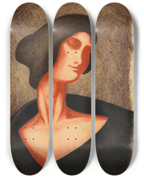 Triptych art skateboard deck of Karl Wiener Weib Ii by Karl Wiener (1901-1949)