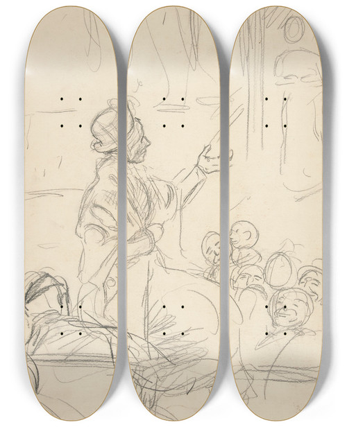 Triptych art skateboard deck of Edwin Austin Abbey Group Of Figures_2 by Edwin Austin Abbey (1852-1911)