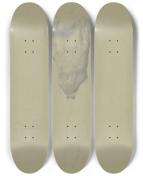 Triptych art skateboard deck of Eugen Eduard Schffer Mnnlicher Akt Mit Erhobenen Hnden Nach Links Schreitend by Eugen Eduard Schaffer (1802-1871)