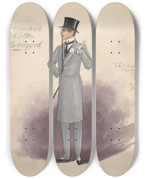 Triptych art skateboard deck of Will R Barnes 2 Frocksact Iiscene I by Will R Barnes (1939)