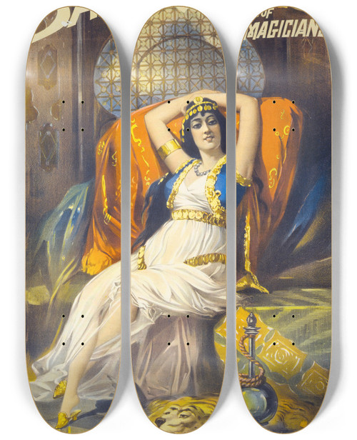 Triptych art skateboard deck of Springer And Welty Lith Frederick Bancroft Prince Of Magicians by Springer and Welty Lith. (19-20-)