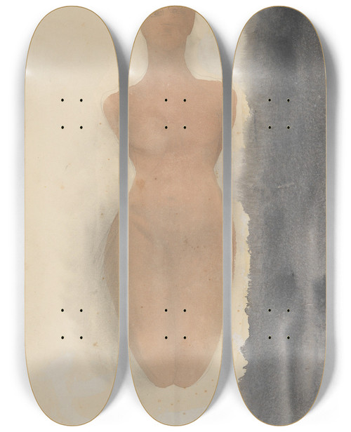 Triptych art skateboard deck of Auguste Rodin Origin Of The Greek Vase by Auguste Rodin (1840-1917)