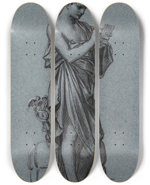 Triptych art skateboard deck of Pierrepaul Prudhon Le Commerce by Pierre-Paul Prud'hon (1758-1823)