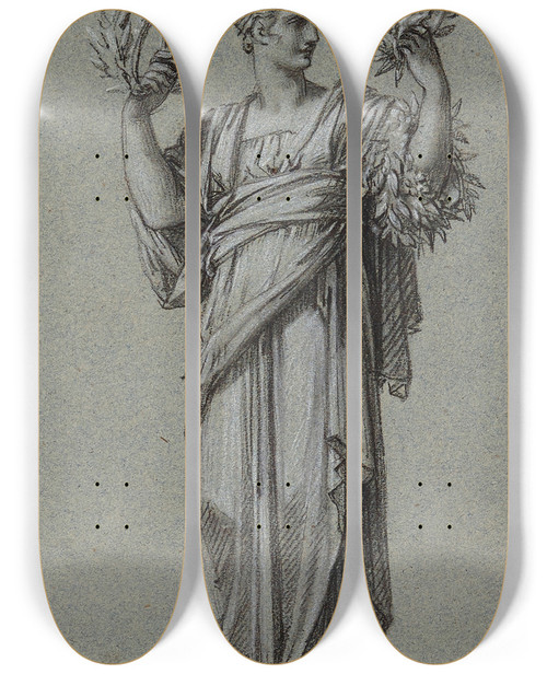 Triptych art skateboard deck of Pierrepaul Prudhon Les Honneurs by Pierre-Paul Prud'hon (1758-1823)