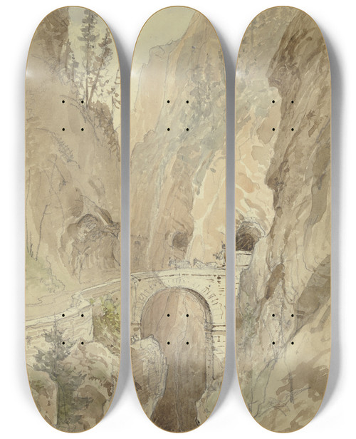Triptych art skateboard deck of Carl Morgenstern Ansicht Von Der Via Mala An Der Splgenstrae by Carl Morgenstern (1811-1893)