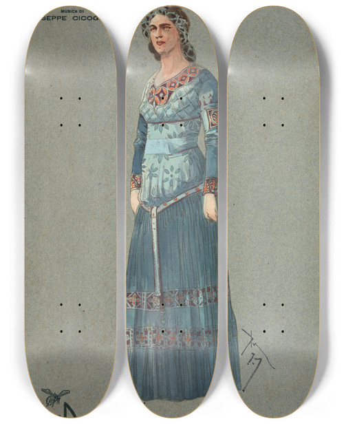 Triptych art skateboard deck of Pipein Gamba Dalena Atto Io by Pipein Gamba (1868-1954)