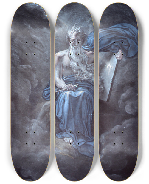 Triptych art skateboard deck of David Humbert De Superville Moses With The Tables Of Law On Top Of The Mountain Sina by David Humbert De Superville (1770-1849)