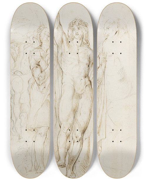 Triptych art skateboard deck of George Richmond A Study Of Comus Carrying His Cup by George Richmond (1809-1896)