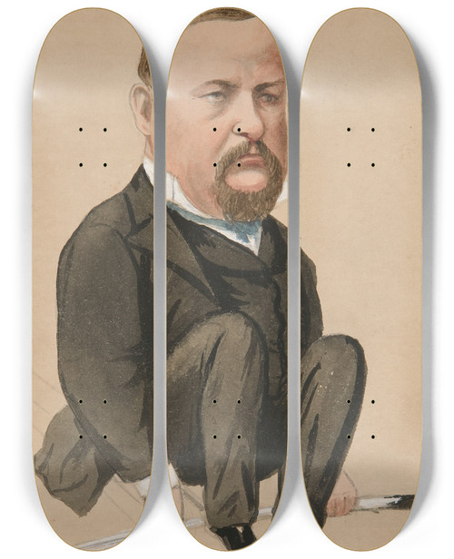 Triptych art skateboard deck of Georges Goursat Sem Caricature Of Gasala by Georges Goursat (Sem) (1863-1934)
