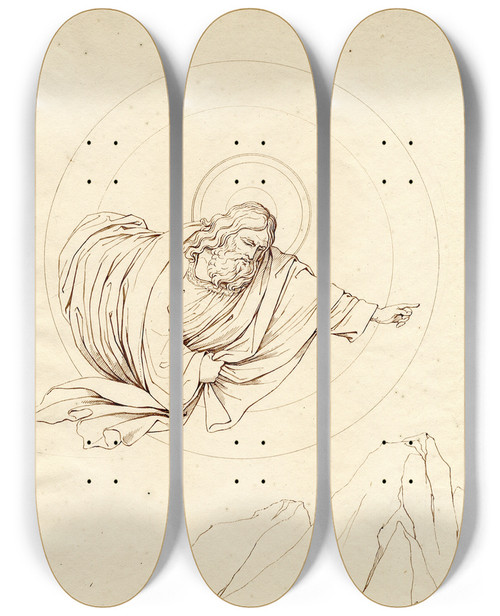 Triptych art skateboard deck of David Humbert De Superville God The Father From A Fresco In The Camposanto At Pisa by David Humbert De Superville (1770-1849)