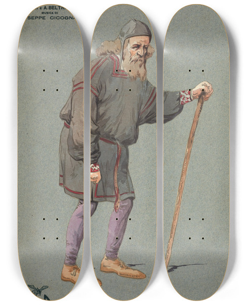 Triptych art skateboard deck of Pipein Gamba Burra Atto Iiio by Pipein Gamba (1868-1954)