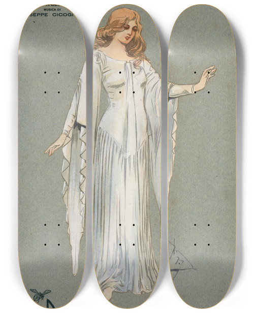 Triptych art skateboard deck of Pipein Gamba Zilia Atto Iiio by Pipein Gamba (1868-1954)